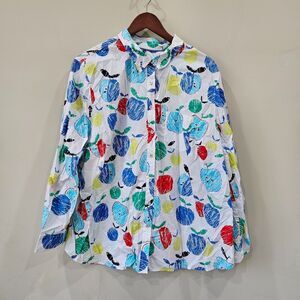 Talbots Womens Apple Button Down Shirt Plus Size Petite White Blue Red Festival